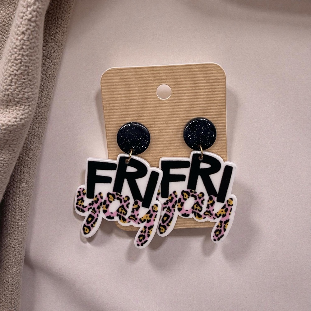 Black And Leopard Print Friday Earrings Acrylic
